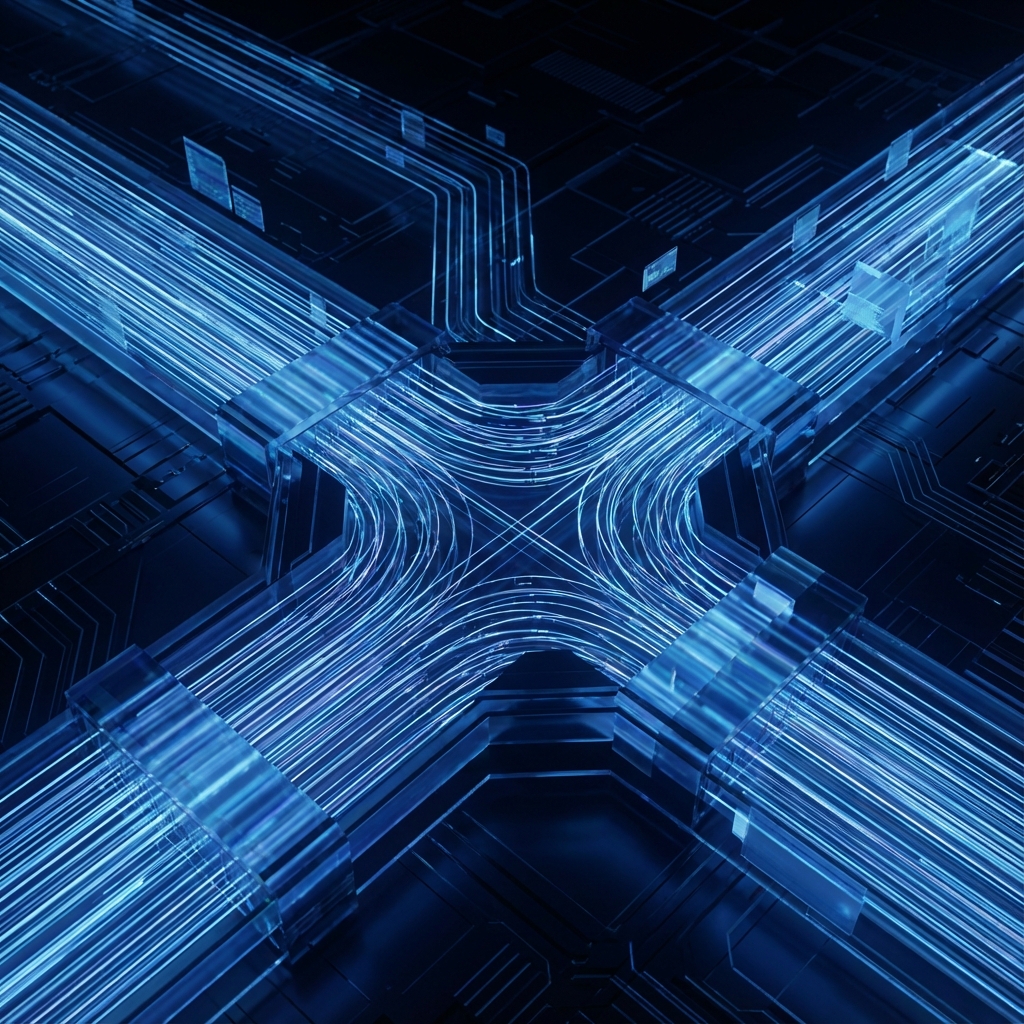 Abstract visualization of data streams being organized